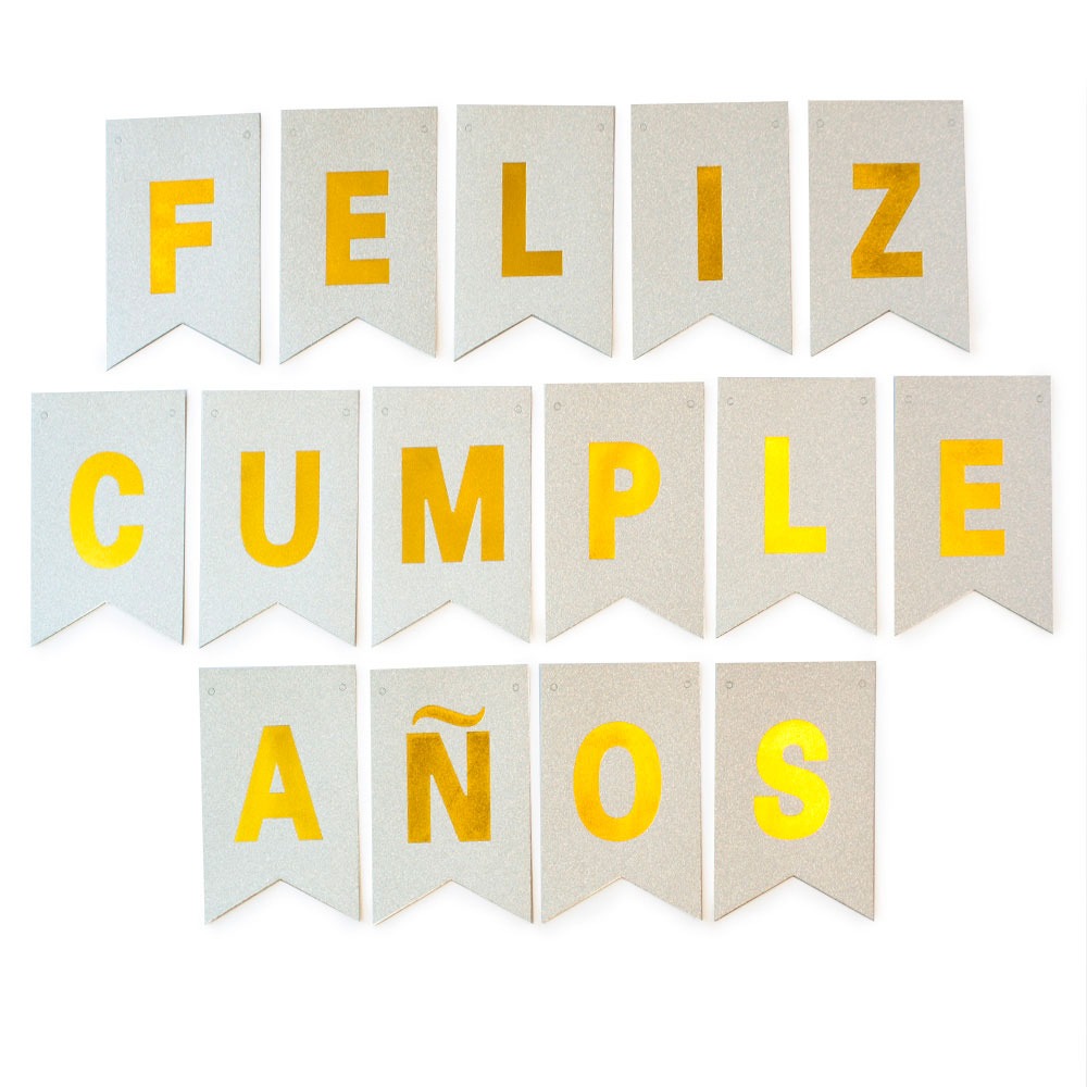 Banderin Cumpleanos Rectangular Plata